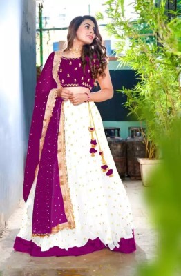 SONBAY FASHION & CREATION Embroidered Semi Stitched Lehenga Choli(White, Purple)