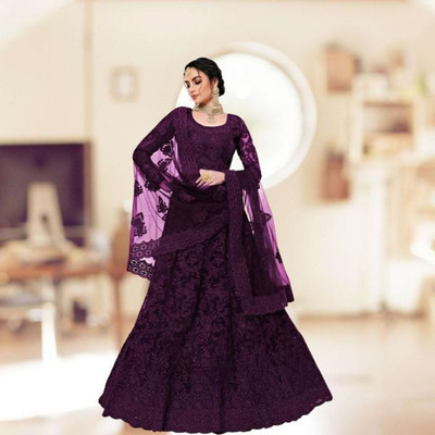 Yozzby Embroidered Semi Stitched Lehenga Choli(Purple)
