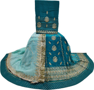 MANTUSHTI Embroidered Semi Stitched Rajasthani Poshak(Green)