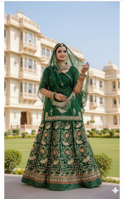 bherva tex Embroidered Semi Stitched Rajasthani Poshak(Green)