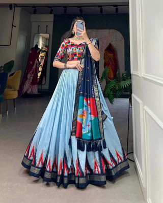 MITRABIZ Self Design Semi Stitched Lehenga Choli(Blue)