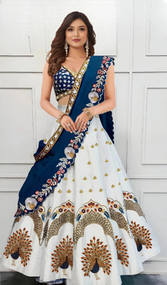 BHOJALCREATION Embroidered Semi Stitched Lehenga Choli(White)
