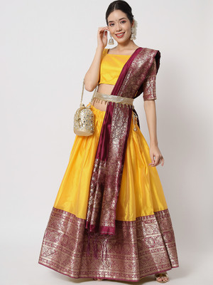 MR Y Solid, Self Design Semi Stitched Lehenga Choli(Yellow)