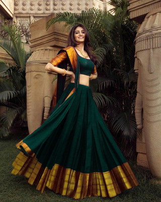 MR Y Embellished Semi Stitched Lehenga Choli(Dark Green)