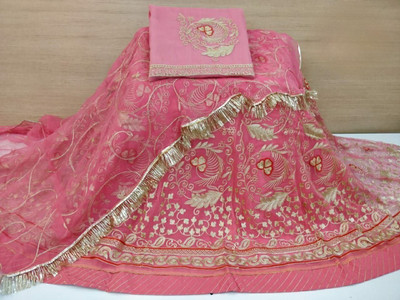 Bhawani saree center Embroidered Semi Stitched Rajasthani Poshak(Pink)