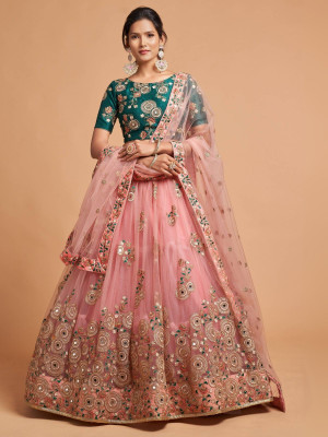 odette Embroidered Semi Stitched Lehenga Choli(Pink)