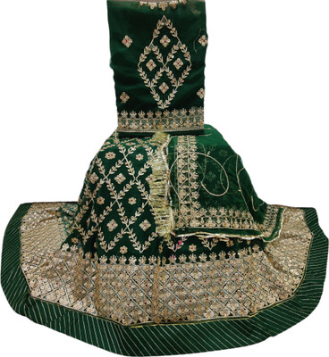 MANTUSHTI Embroidered Semi Stitched Rajasthani Poshak(Dark Green)