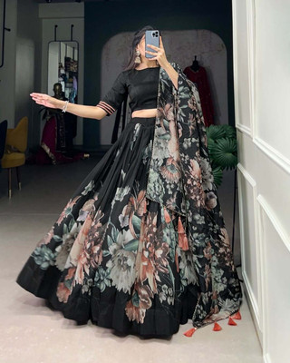 ZAALIMA FASHION Floral Print Semi Stitched Lehenga Choli(Black)