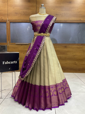Fabcartz Self Design Semi Stitched Lehenga Choli(Beige)