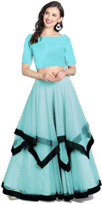 RamKrupa Creation Solid, Embroidered Semi Stitched Lehenga Choli(Light Blue)
