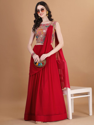 Kinjo Solid Stitched Lehenga Choli(Red)