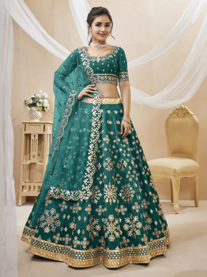 DIVINE INTERNATIONAL TRADING CO Embroidered Semi Stitched Lehenga Choli(Green)