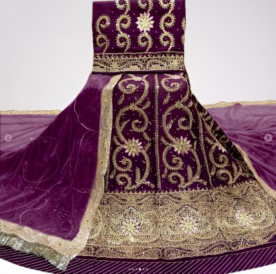 MADHUR HAND WORK ART Embroidered, Embellished Semi Stitched Rajasthani Poshak(Purple)