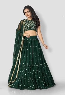 Bhami Enterprise Embroidered Semi Stitched Lehenga Choli(Green)