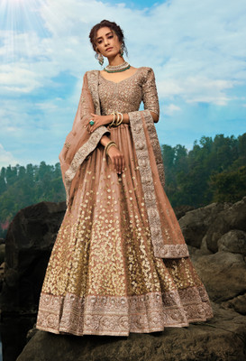 DIVINE INTERNATIONAL TRADING CO Embroidered Semi Stitched Lehenga Choli(Brown)