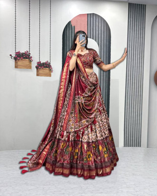 MITRABIZ Printed Semi Stitched Lehenga Choli(Red)