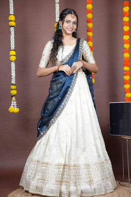Sonu Creation Embroidered Semi Stitched Lehenga Choli(Blue)