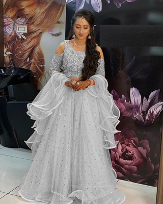 DD's creation Embellished Semi Stitched Lehenga Choli(Grey)