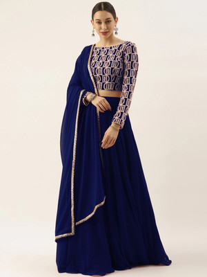 Divastri Embroidered Semi Stitched Lehenga Choli(Blue)