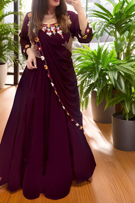 Hemlata Embroidered Semi Stitched Lehenga & Crop Top(Purple)