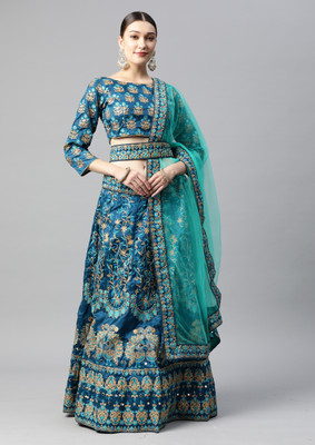 DIVINE INTERNATIONAL TRADING CO Embroidered Semi Stitched Lehenga Choli(Blue)