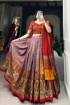 NTraditions Floral Print Semi Stitched Lehenga Choli(Multicolor)