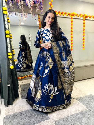 Payu Embroidered Semi Stitched Lehenga Choli(Dark Blue)