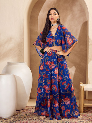Shae by SASSAFRAS Printed Stitched Lehenga & Crop Top(Multicolor)