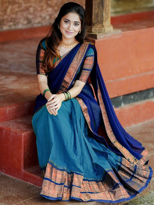 HOUSE OF COMMON Printed Semi Stitched Lehenga Choli(Blue, Dark Blue)
