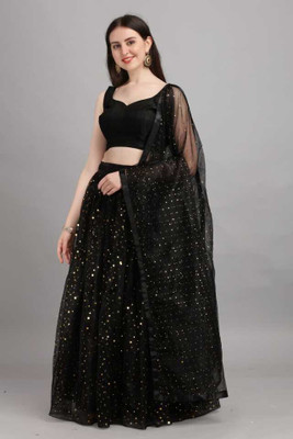 HOUSE OF COMMON Floral Print Semi Stitched Lehenga Choli(Black)