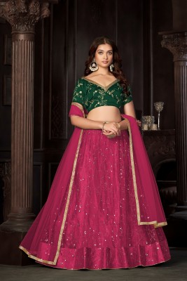 Vara Merchants Embroidered Semi Stitched Lehenga Choli(Green)