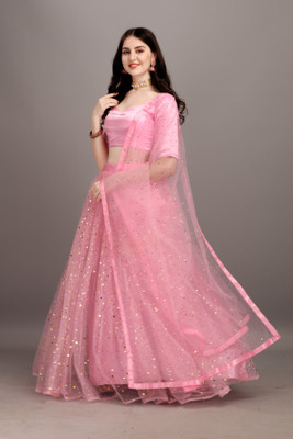 color bucket Embellished, Self Design Semi Stitched Lehenga Choli(Pink)