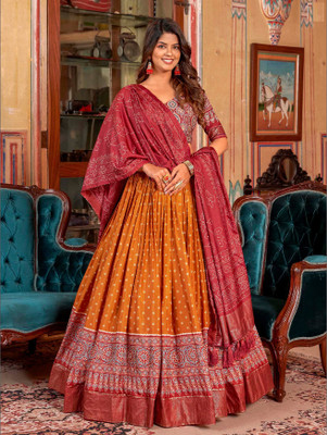 CYORR Floral Print Semi Stitched Lehenga Choli(Yellow)