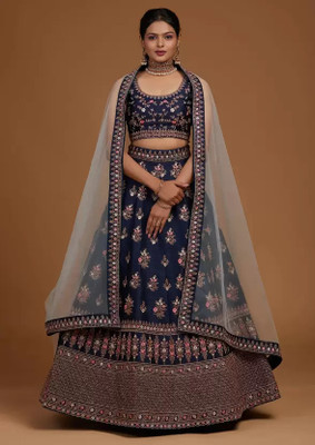 Apnisha Embroidered Semi Stitched Lehenga Choli(Dark Blue)