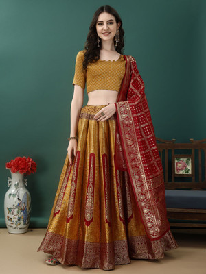 SWAMI STUDIO Self Design Semi Stitched Lehenga Choli(Gold)