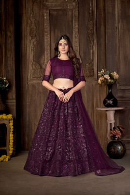 Yogik Creation Embroidered Semi Stitched Lehenga Choli(Purple)