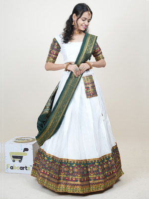 Fabcartz Self Design Semi Stitched Lehenga Choli(White)