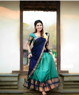 jivuba Solid Semi Stitched Lehenga Choli(Light Blue)