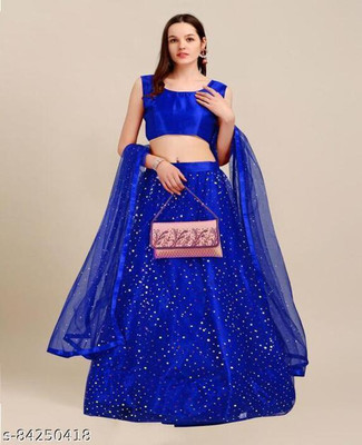 LERANATH Embellished Semi Stitched Lehenga Choli(Blue)