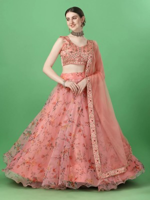 Trivety Printed Semi Stitched Lehenga Choli(Orange)