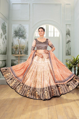 SK Creation Digital Print Semi Stitched Lehenga Choli(Beige)