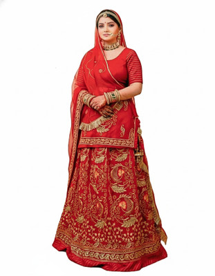 Shree Maashakti Trading Embroidered Semi Stitched Rajasthani Poshak(Red)