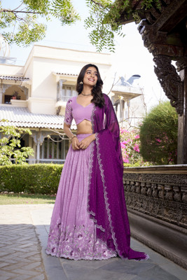 kridhashopping Embroidered Semi Stitched Lehenga Choli(Purple)