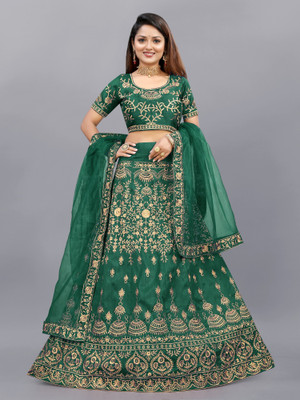 A To Z Cart Embroidered Semi Stitched Lehenga Choli(Green)
