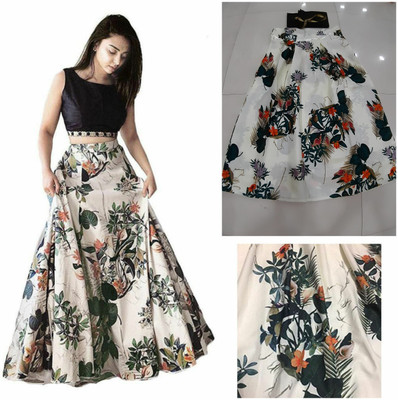 lazyandcrazy shop Printed Semi Stitched Lehenga Choli(Black, White)