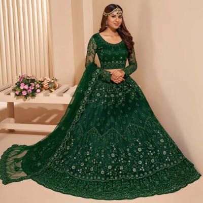 ROKKLIKE Embroidered Semi Stitched Lehenga Choli(Green)