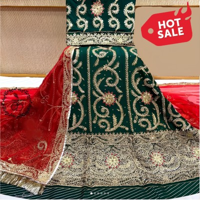 Anjani Textile Embellished, Self Design Semi Stitched Rajasthani Poshak(Green, Red)