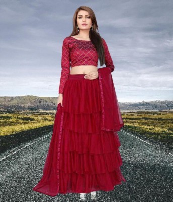 RUDKI ENTERPRISE Embroidered Semi Stitched Lehenga Choli(Red)