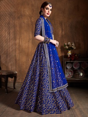 Tasrika Embroidered Semi Stitched Lehenga Choli(Blue)