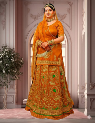Bhawani Collection Embroidered Semi Stitched Rajasthani Poshak(Yellow)